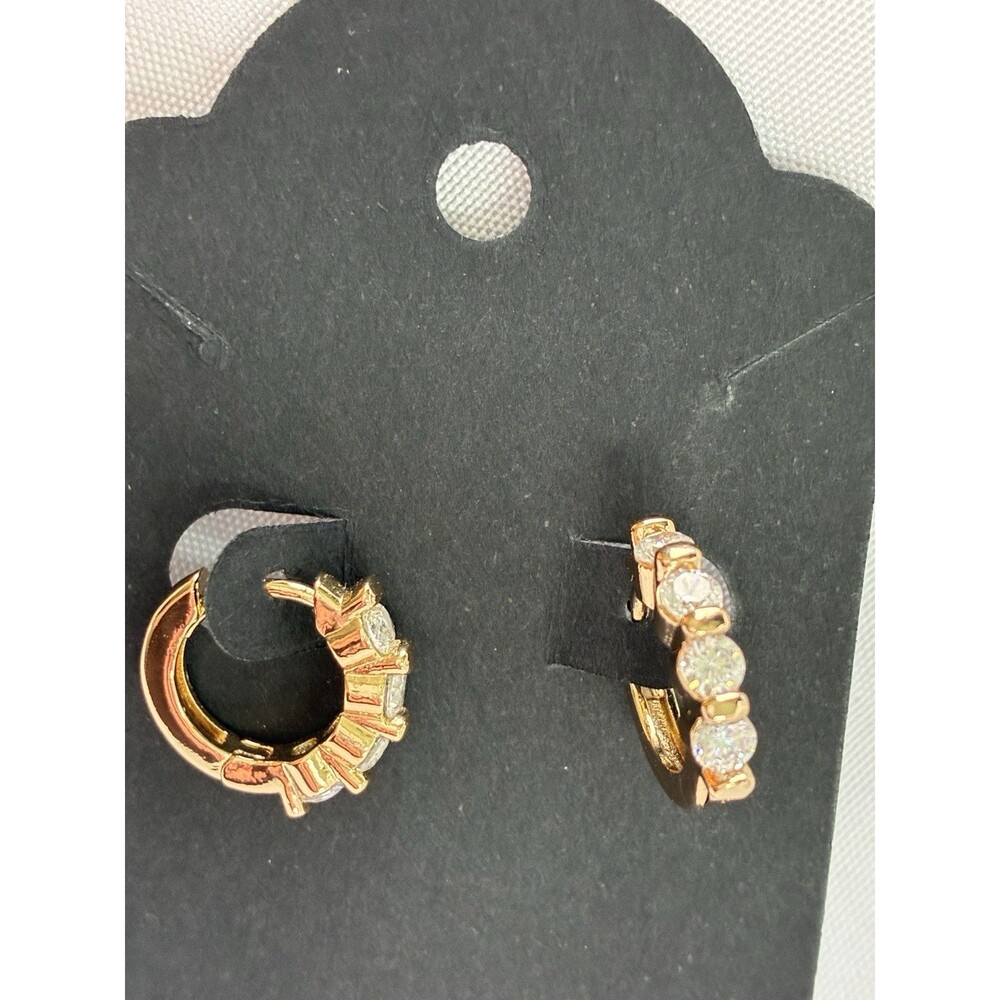 Gold Tone Simulated Diamond Hoop Earrings Nickel Feee